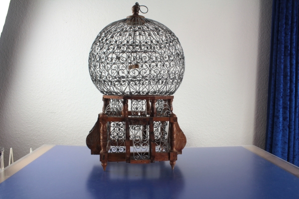 Schöner alter Vintage Vogelkäfig Vogelbauer Holz + Metall