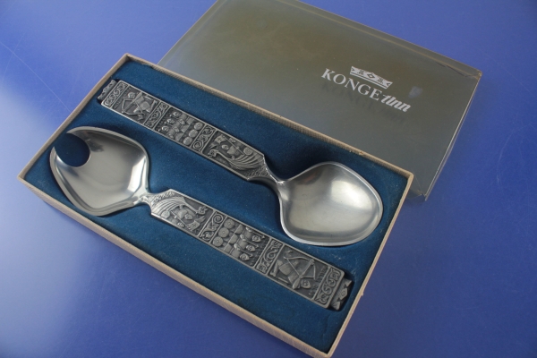 Konge Tinn Salatbesteck Norway Pewter Tinn Wikinger Motive Zinn OVP